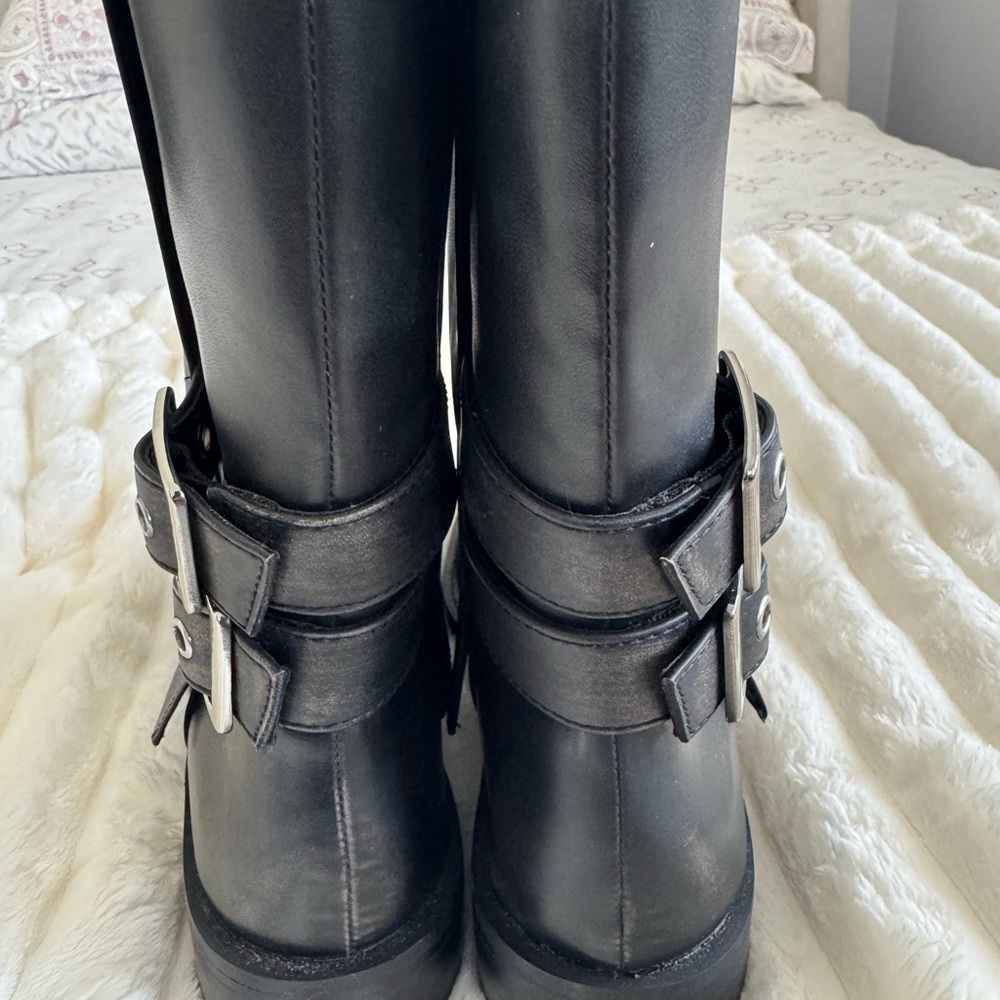 Steve Madden Black Leather Buckle Up Mid-Calf Boots - Picture 7 of 8